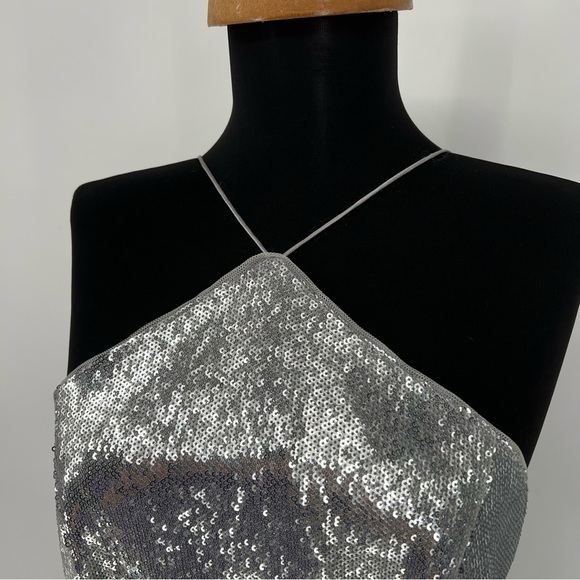 Aidan Mattox Halter Cut Out Maxi‎ Sequin Dress - Picture 6 of 16